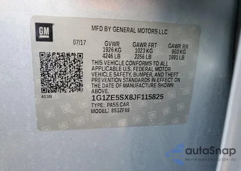 2018 Chevrolet Malibu Premier из США, поврежденный, VIN 1G1ZE5SX8JF115825